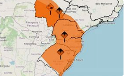 Alerta laranja para tempestades em diversas regiões do Brasil