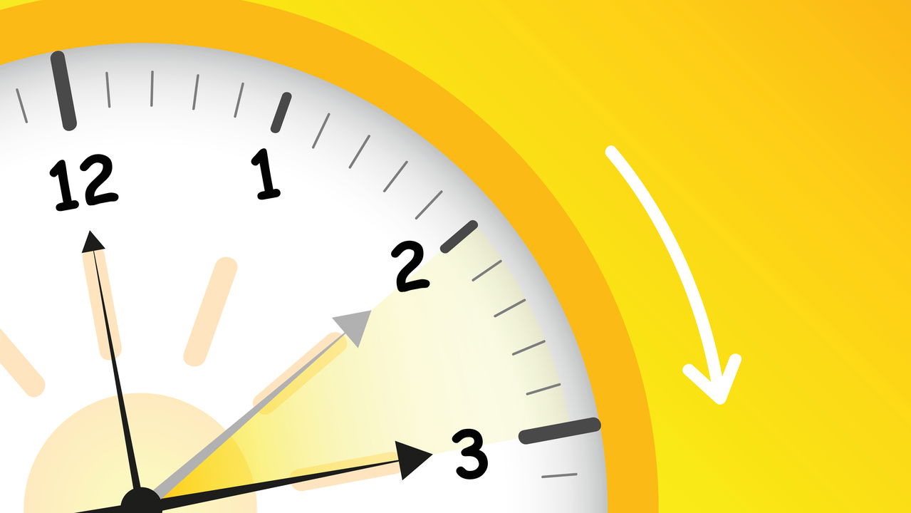 summer time yellow clock standard time after advancing for daylight saving time vector illustration EPS10